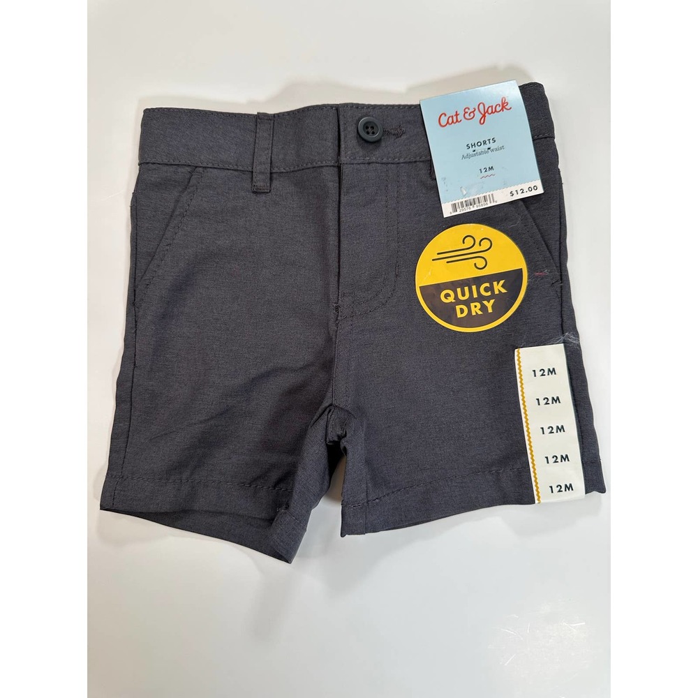 Cat & Jack - Boys Quick Dry Shorts - Grey, Size 12M w Adjustable waist